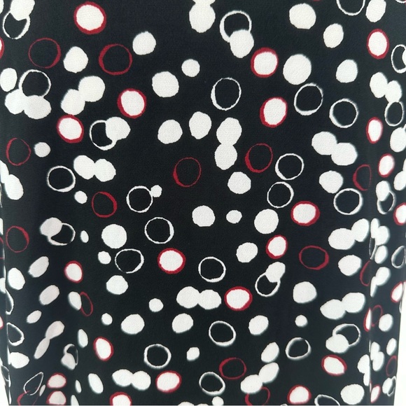 CHICO'S Size 3 Liquid Knit Drape Cowl Neck Top Cap Sleeves Black White Dots Red - Picture 7 of 8